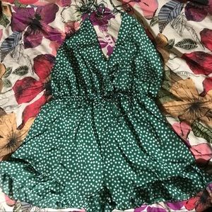 Kelly Green Ditsy Floral Plus Size Halter Romper